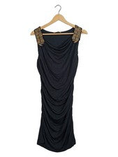 Vestido de cóctel L'Ecole Nº 41 elegante negro talla 38 M vestido midi fruncido