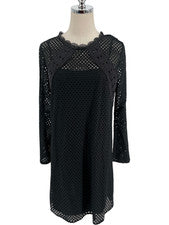 Vestido LOFT para mujer talla 4 negro ojales encaje manga larga LBD cambio coqueta gótica