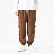 Pantalones informales de pana para hombre Pantalones chinos estilo harén de kung fu con cordón