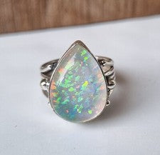 Hermoso anillo de ópalo etíope piedras preciosas plata esterlina 925 forma de pera MK*