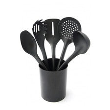 Set de utensilios de cocina con 5 herramientas y recipiente, 15cm, negro