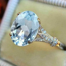 3,82 Kt Aquamarin Oval Diamant Jubiläum Ring Verlobungsring Weißgold-Finish