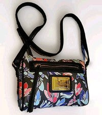 Nuevo Bolso Bandolera Nicole Miller Negro Pastel Floral De Colección Nuevo Sin Etiquetas