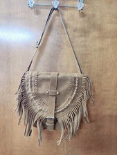 Bandolera marrón con flecos boho para mujer estilo occidental cartera bolso de hombro imitación gamuza