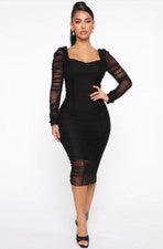 Vestido midi acanalado negro para mujer