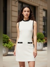 Nuevo con etiquetas Vestido midi ceñido al cuerpo funda tejida French Connection para mujer porcelana crema XL