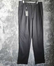 Pantalones de vestir para hombre Lorenzo Grimaldi de lana virgen negros italianos plisados 36R NUEVO
