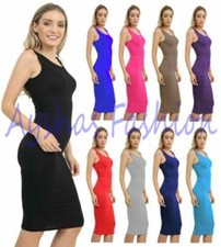 Mujeres Chaleco Sin Mangas Midi Mini Bodycon Damas Verano Informal Vestido Reino Unido Plus 8-26