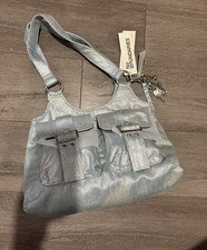 Bolso con 4 pósteres de moda No Boundaries, denim metálico, para mujer