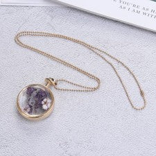 Round Shape Dried Flower Necklace Glass Perfume Bottle Pendant Necklace (Purple