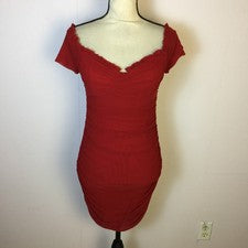 Nuevo con etiquetas Moda Mini Vestido de Malla Nova Belle Talla L Mujer Rojo Hombro Descubierto Buit en Sujetador