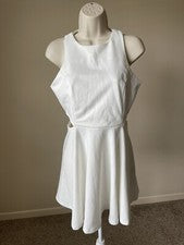 Mini Vestido Belongsci Para Mujer Marfil Sin Mangas Cuello Redondo Elastizado Calce y Acampanado s S
