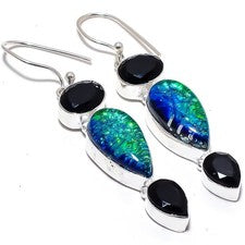Pendiente de joyería de plata esterlina 925 con piedras preciosas de ónix...