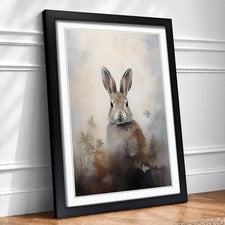Impresión de arte de pared con marco gestual de conejo decoración del hogar lista para colgar