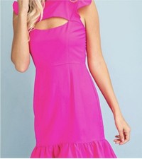 Vestido para mujer GLAM rosa línea A con volantes recortado hasta la rodilla sin mangas talla L