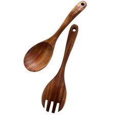 Juego de vajilla de madera de teca antiadherente cuchara tenedor utensilios de cocina 2 piezas
