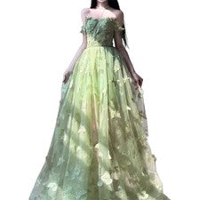 Mujer Moda ENCAJE Vestido Lazo Largo Tirantes Vestido Boda Cumpleaños Fiesta Vestido