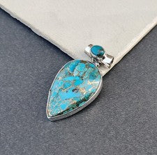 Colgante Turquesa Cobre Azul Piedras Preciosas Plata de Ley 925 Hecho a Mano Regalo Colgante