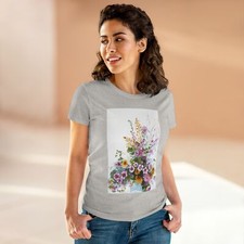 Camiseta de algodón de peso medio para mujer, diseño floral de moda de una pintura original