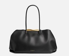 DONNA KARAN NY Popelina Cuero Liso Mujer Bolso Grande Cartera + Bolso Polvo NEGRO