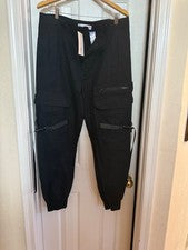 Moda Nova Hombres Jeans Para Hombres Talla 40 Negro Ajustado Correas Carga Grunge Hip Hop