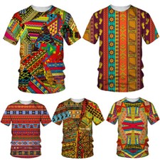 Camiseta Africana Danshiki Patchwork Impresa en 3D Verano Hombre Moda Informal Prendas para el torso