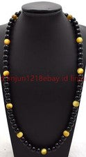 Collar natural de 8 mm de ágata negra redonda con cuentas de oro ojo de tigre 16-32 pulgadas