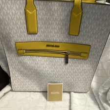Bolso de Mano para Mujer Michael Kors Blanco Amarillo Logo con Correa Desmontable