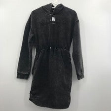 Moda Nova Motivated AF Acanalado Sudadera Vestido Para Mujer Pequeño Negro Con Capucha
