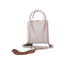 Bolso de mano blanco para mujer. Cadena de mango superior/hombro. Collar ovalado graduado de 24".