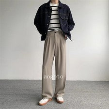 Hombres Moda Social Hombres Pantalones Informales Sueltos Rectos Pantalones Hombres Oficina Pantalones