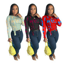 Moda Para mujeres Cuello en O Mangas Largas Estampado Multicolor Informal Prendas para el torso Lindas