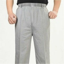 Verano Hombres Algodón Lino Elástico Pierna Recta Informal Pantalones Suave Gris Moda Azul