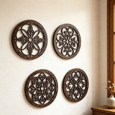 Juego de 4 piezas de arte de pared bohemio floral de madera para decoración interior moderna de granja
