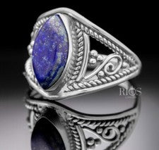 Nuevo anillo boho de plata esterlina 925 marquesa lapislázuli piedras preciosas para mujer en caja