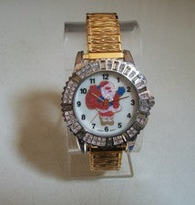 Reloj informal elegante de moda de Papá Noel con banda elástica con estrás para mujer