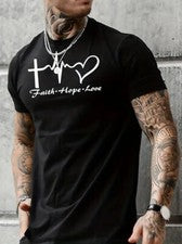 Camisetas Hombre Fe Esperanza Amor Cruz Corazón Gráfico Negro Casual Manga Corta