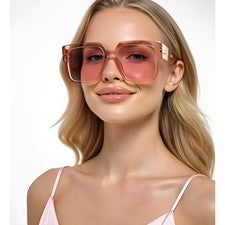 Gafas de sol cuadradas de gran tamaño para mujer rosa translúcido dorado bisagra corazón lentes 56 mm
