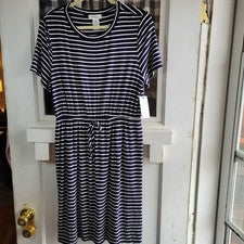 Nuevo con etiquetas Vestido Espresso Para Mujer Azul Blanco Estampado A Rayas Manga Corta Talla M