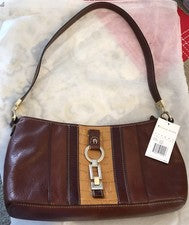 NUEVO CON ETIQUETAS Bolso de Hombro de Cuero Etienne Aigner Cartera Años 90 Dorado Marrón Tostado Y2K De Colección