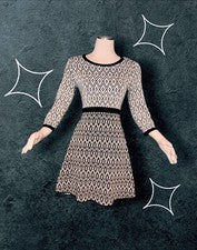 Vestido Suéter SANDRA DARREN Negro Blanco Tejido Suave GEOMÉTRICO Para Mujer PETITE MED