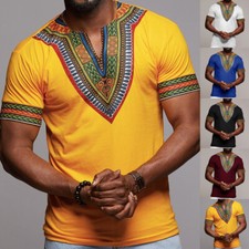 Para Hombres Ropa Étnica Africana Estilo Dashiki Impresión Prendas para el torso Camiseta Blusas Reino Unido