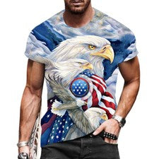 Camiseta Hombre Moda American Eagle Bandera Manga Corta Informal Novedad Camiseta