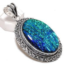 Colgante de joyería de plata de ley 925 con piedras preciosas de ópalo triplete azul 2,44" A189