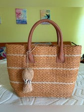 Bolso de Mano Pequeño Toscano Hat Attack - Bolso Tejido Rayas de Paja de Rafia con Cáscara de Vaquero