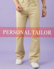 Pantalón de mezclilla de cuero de cordero crema genuino para hombre estilo bootcut pantalón 5 bolsillos