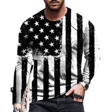 Camiseta Manga Larga Hombre Gráfico Moda Camiseta Bandera Americana Top
