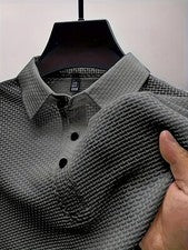 Camiseta gris botone transpirable elástica cuello solapa super suave moda hombre