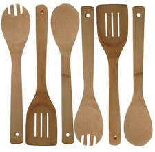 Cubiertos de bambú de bambú cubiertos para ensaladas cuchara de cocina cuchara de madera volteador de sartenes (6 piezas