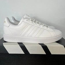 Zapatillas Tenis Adidas Grand Court 2.0 Blancas con Dorado Metálico Para Mujer Talla 9.5